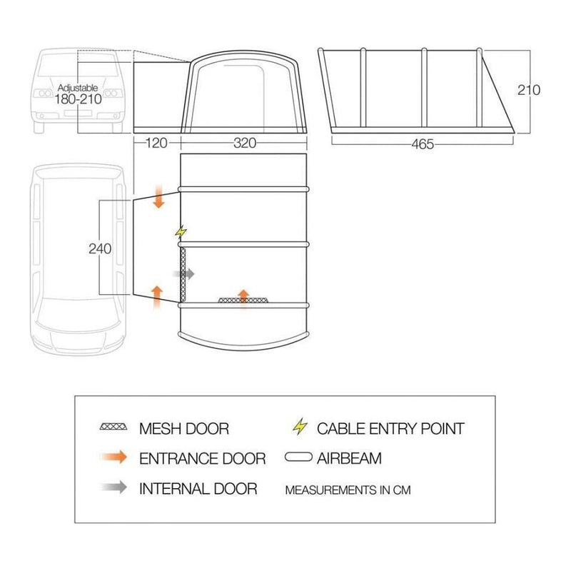 Vango Galli III Low Campervan Drive Away Inflatable Air Beam Awning VW T5 T6 Vango - Dynamic Drive